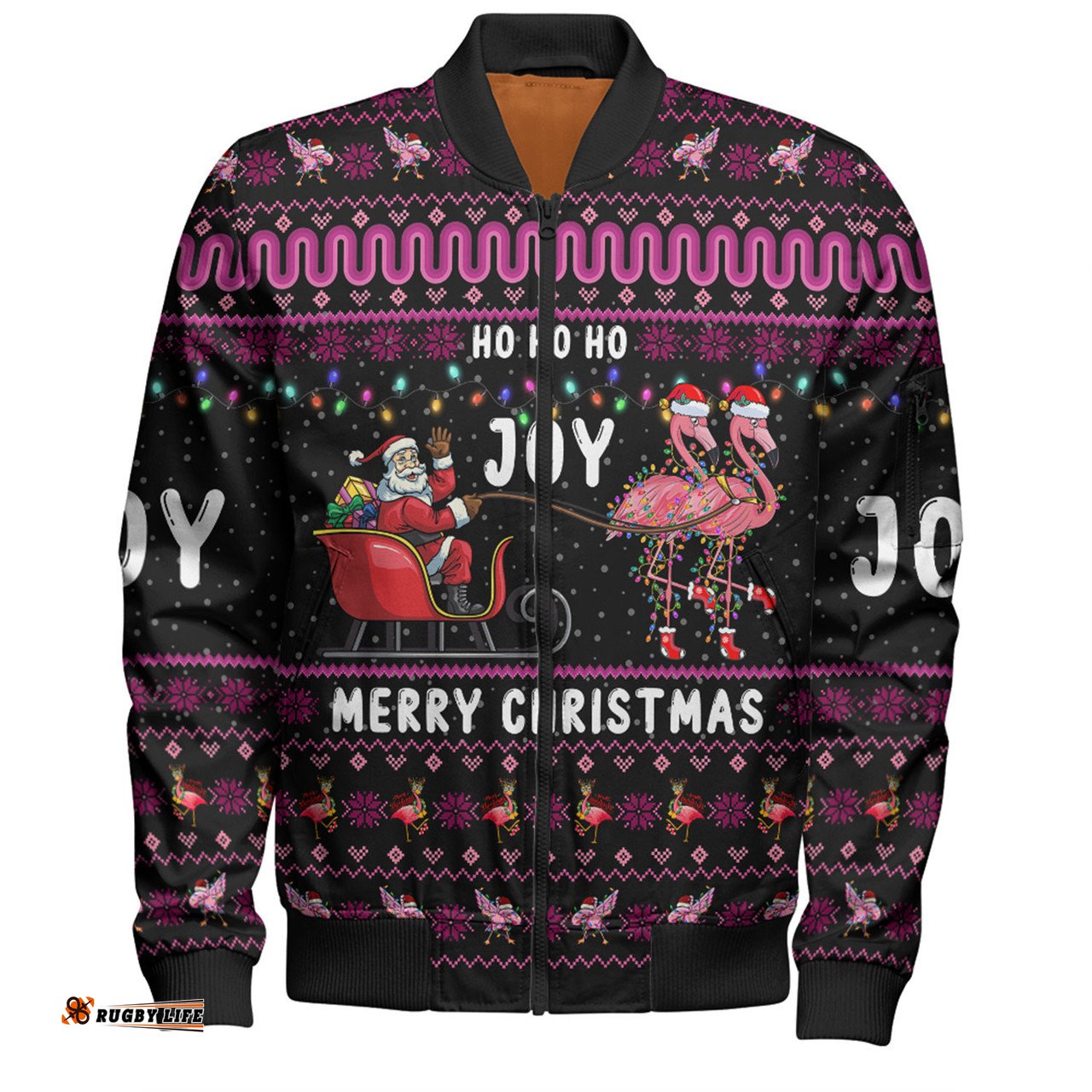 Amazing Aussie Australia Christmas Custom Aussie Christmas Pink Flamingo Santa Sleigh Bomber Jacket