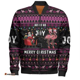 Amazing Aussie Australia Christmas Custom Aussie Christmas Pink Flamingo Santa Sleigh Bomber Jacket