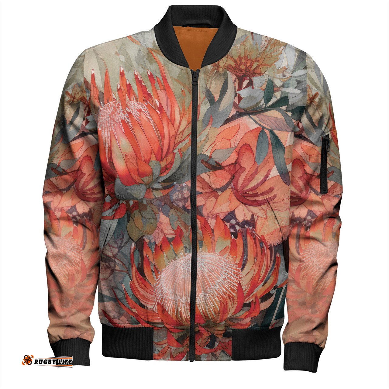 Amazing Aussie Australia Waratah Red Orange Waratah Flowers Art Bomber Jacket