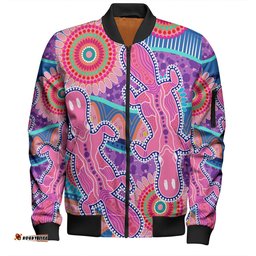 Amazing Aussie Australia Platypus Aboriginal Pink Platypus With Aboriginal Art Dot Painting Patterns Inspired Bomber Jacket