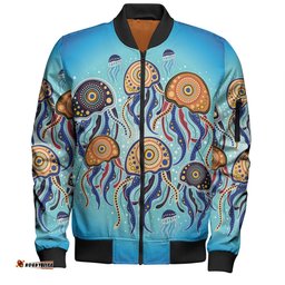 Amazing Aussie Australia Dot Painting Inspired Aboriginal Jellyfish Art In Aboriginal Dot Style Bomber Jacket