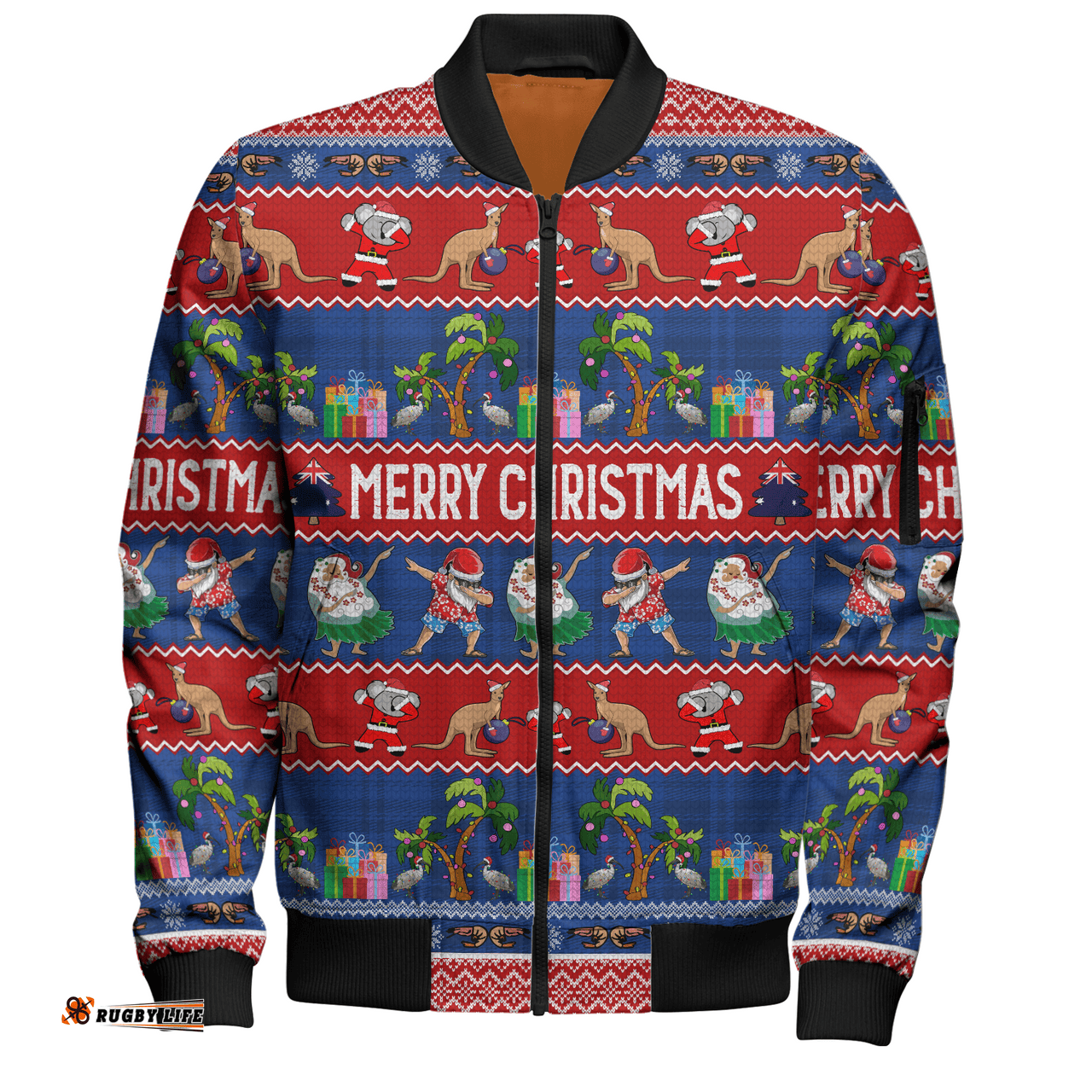 Amazing Aussie Australia Christmas Custom Tropical Ugly Xmas Santa Dapping And Dancing Bomber Jacket