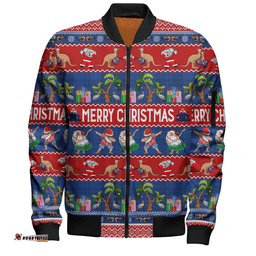 Amazing Aussie Australia Christmas Custom Tropical Ugly Xmas Santa Dapping And Dancing Bomber Jacket