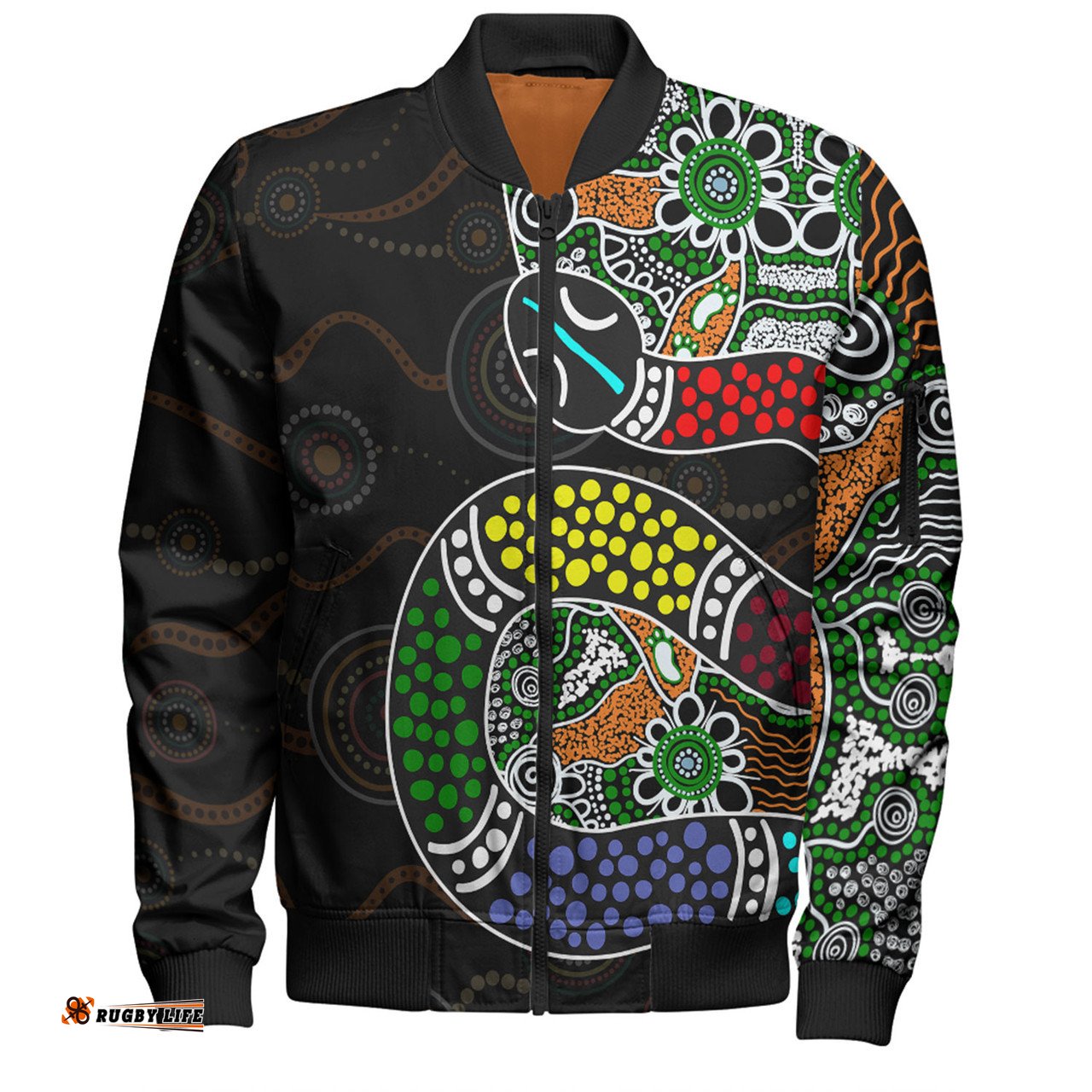 Amazing Aussie Australia Rainbow Serpent Aboriginal Dreamtime Rainbow Serpent Contemporary Style Bomber Jacket