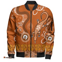 Amazing Aussie Australia Goanna Aboriginal Indigenous Dot Goanna (Orange) Bomber Jacket