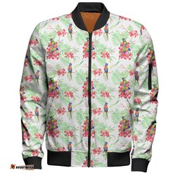 Amazing Aussie Australia Rainbow Lorikeets Rainbow Lorikeets Colorful Tropical Exotic Flowers Bomber Jacket