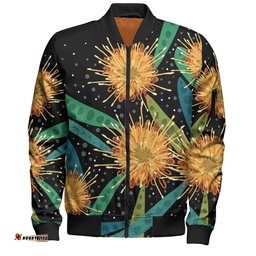Amazing Aussie Australia Flowers Aboriginal Australian Yellow Hakea Flower Art Bomber Jacket