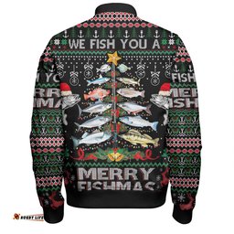 Amazing Aussie Australia Christmas Fishing Merrry Fishmas Fishing Rod Christmas Tree Bomber Jacket