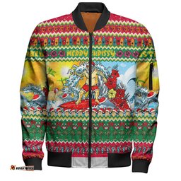 Amazing Aussie Australia Christmas Custom Surfing Santa Bomber Jacket