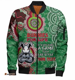 Amazing Aussie Australia Rabbitohs Custom Bunnies for Life Bomber Jacket