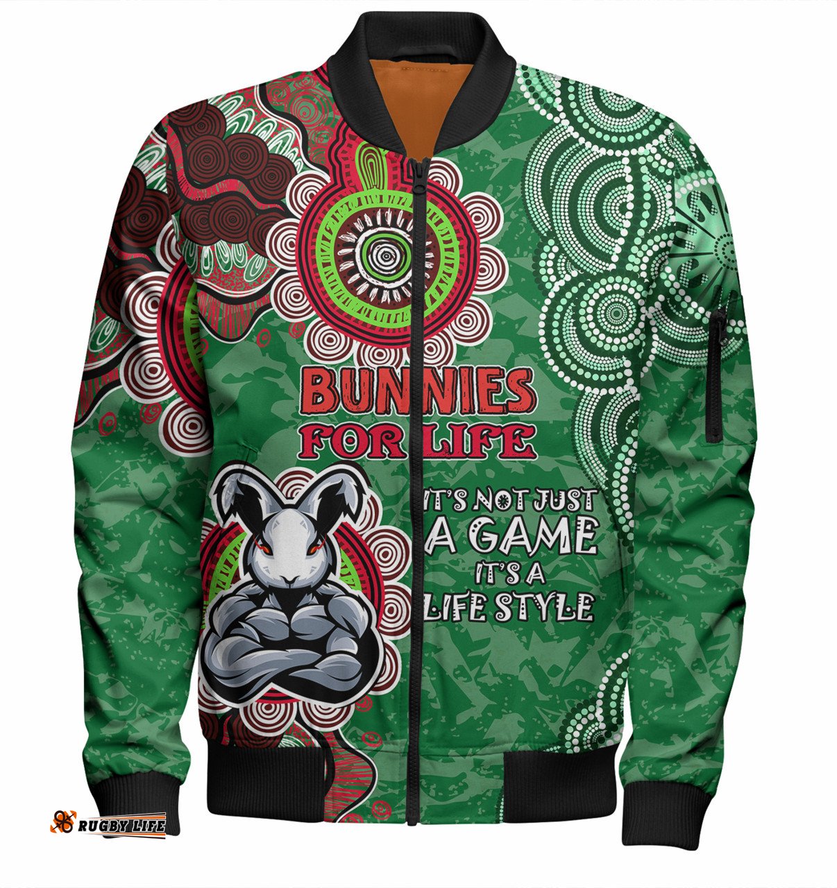 Amazing Aussie Australia Rabbitohs Custom Bunnies for Life Bomber Jacket