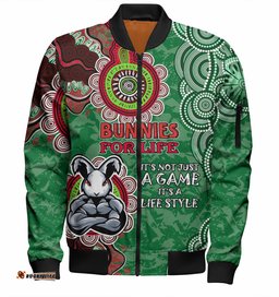 Amazing Aussie Australia Rabbitohs Custom Bunnies for Life Bomber Jacket
