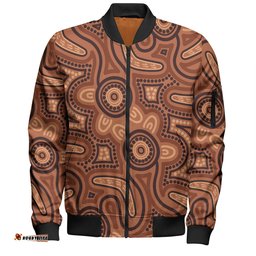 Amazing Aussie Australia Dot Painting Inspired Aboriginal Brown Aboriginal Australian Art With Boomerang Bomber Jacket