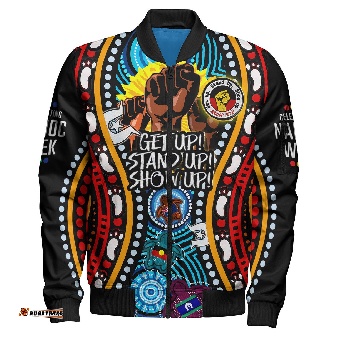 Amazing Aussie Australia Naidoc Week Custom Aboriginal Inspired and Torres Strait Islander Get Up! Stand Up! Show Up! Bomber Jacket