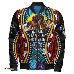 Amazing Aussie Australia Naidoc Week Custom Aboriginal Inspired and Torres Strait Islander Get Up! Stand Up! Show Up! Bomber Jacket