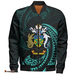 Amazing Aussie Australia South Sea Islanders Solomon Islands Turquoise Tribal Wave Pattern Bomber Jacket