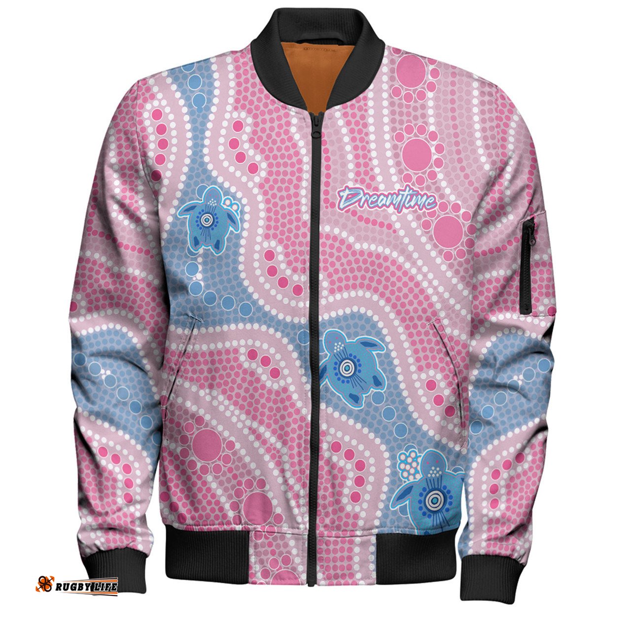 Amazing Aussie Australia Turtles Aboriginal Custom Dreamtime River And Turtles Dot Art Painting Pink Bomber Jacket