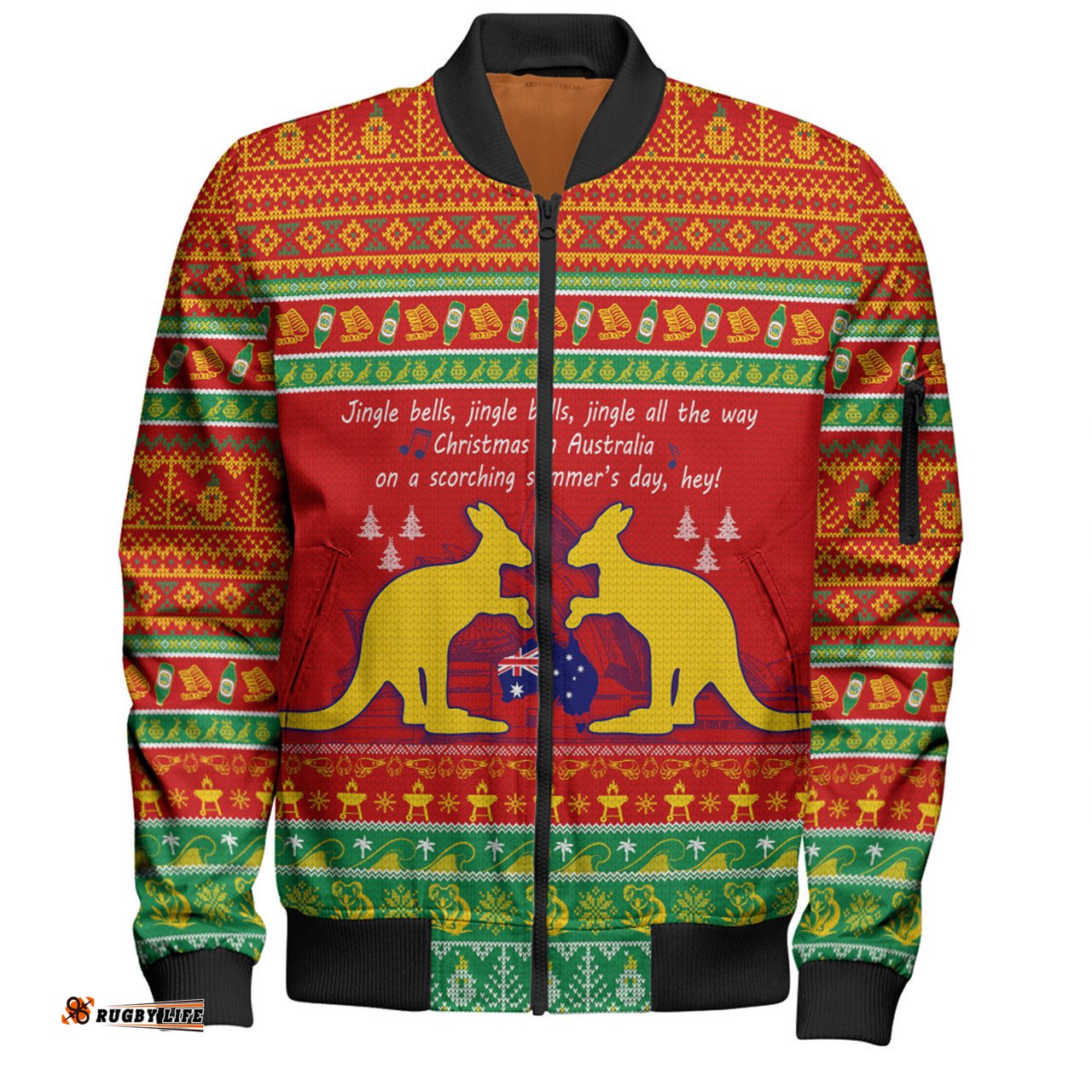 Amazing Aussie Australian Christmas Carol Christmas Jingle Bells Ugly Style V2 Bomber Jacket