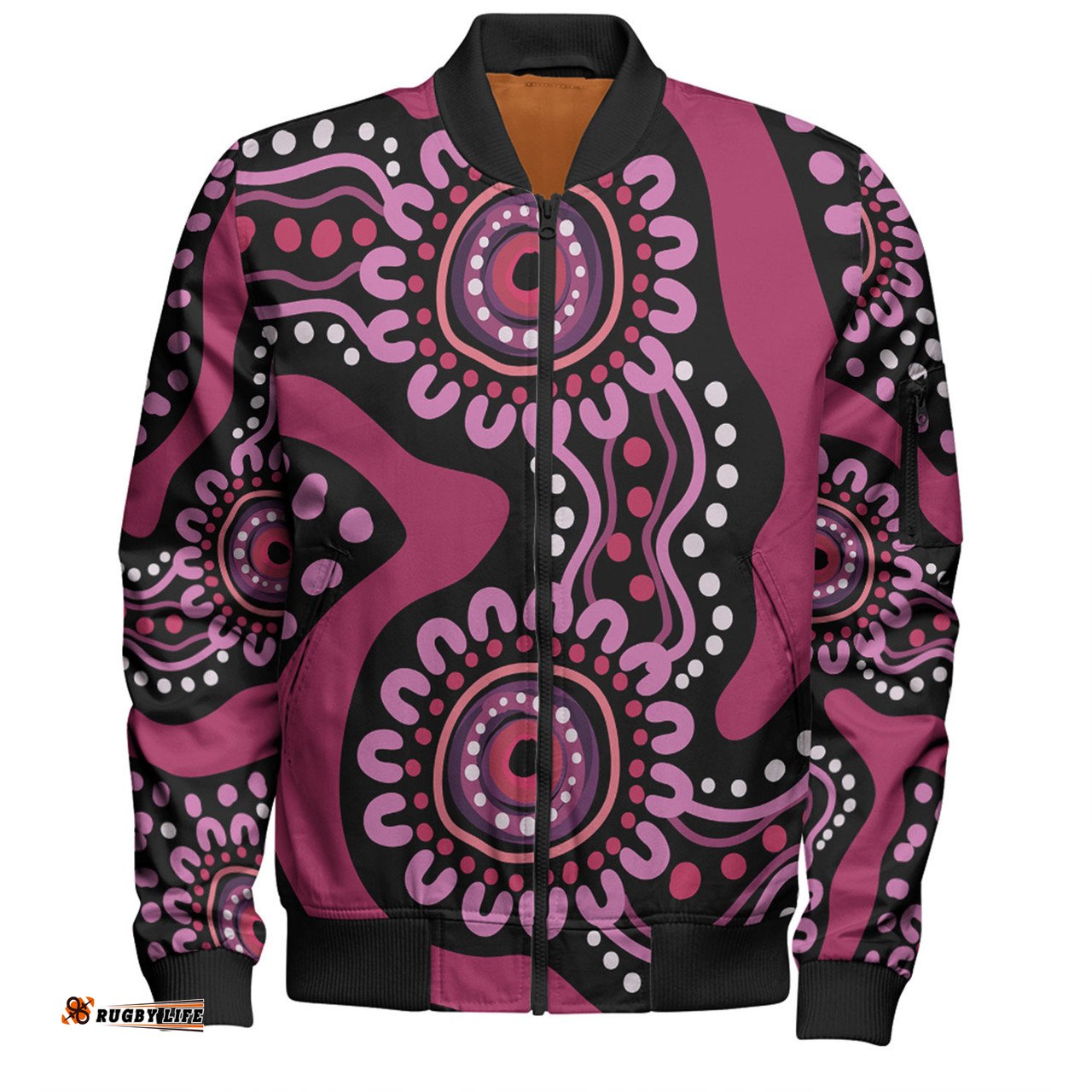 Amazing Aussie Australia Dot Painting Inspired Aboriginal Pink Flowers Aboriginal Dot Art Bomber Jacket