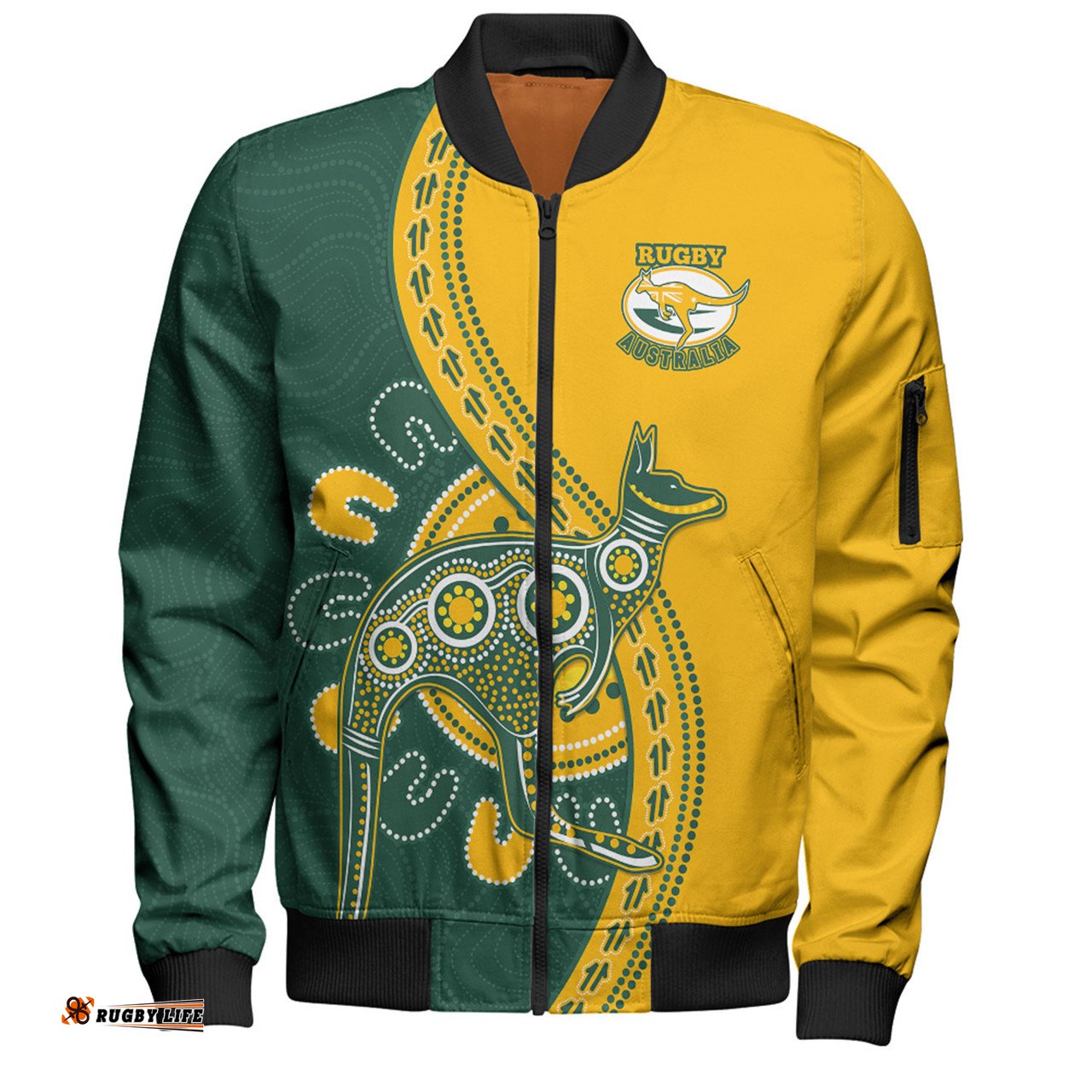 Amazing Aussie Australia Wallabies Custom Go Wallabies Aboriginal Inspired Jersey Yellow Bomber Jacket