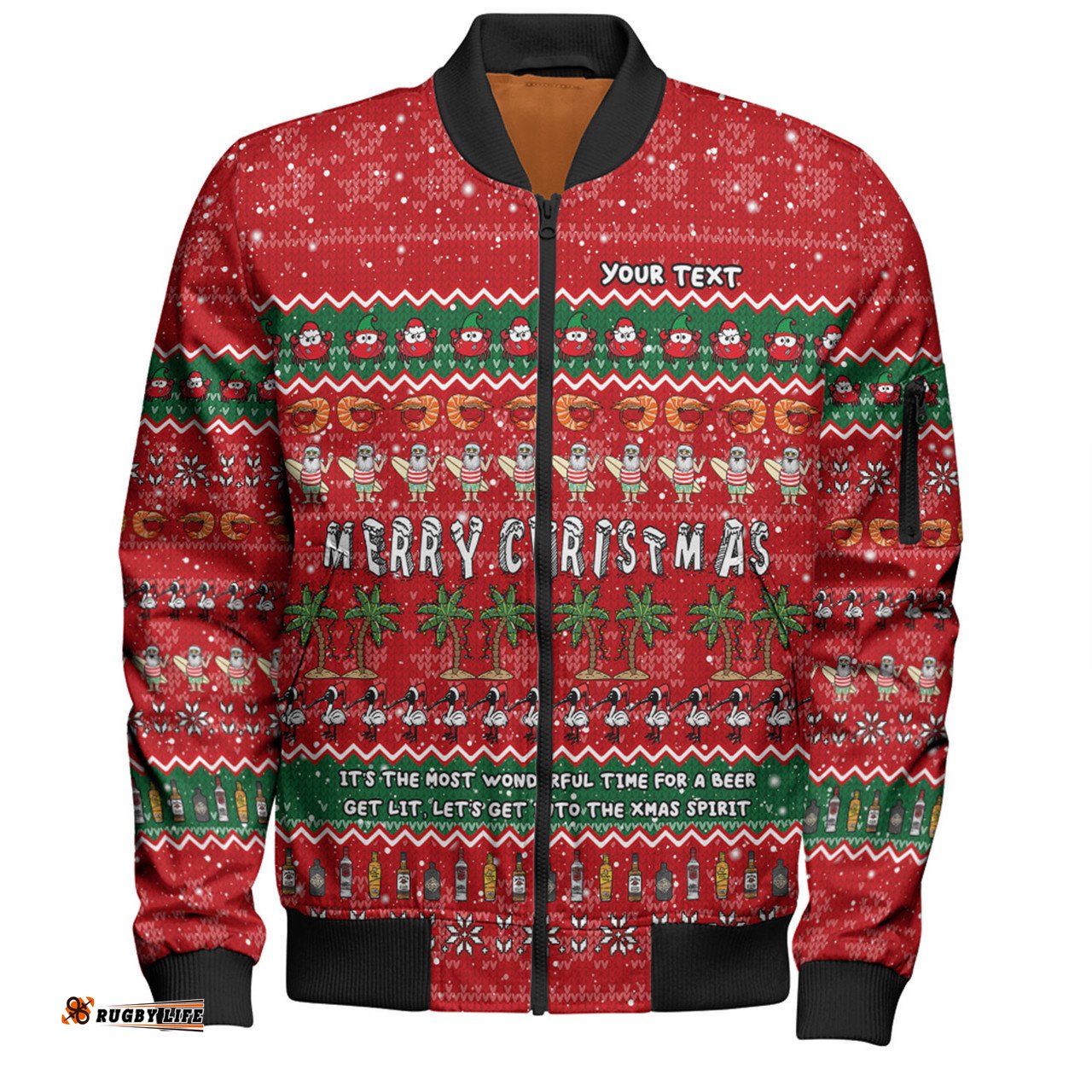 Amazing Aussie Australia Christmas Custom Aussie Ugly Christmas Let's Get Lit Bomber Jacket