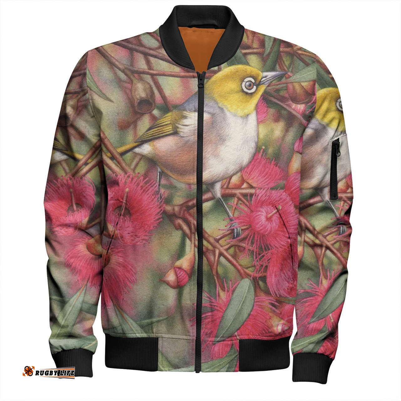 Amazing Aussie Australia Silvereye Silvereye and Gum Blossom Bomber Jacket