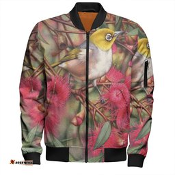 Amazing Aussie Australia Silvereye Silvereye and Gum Blossom Bomber Jacket