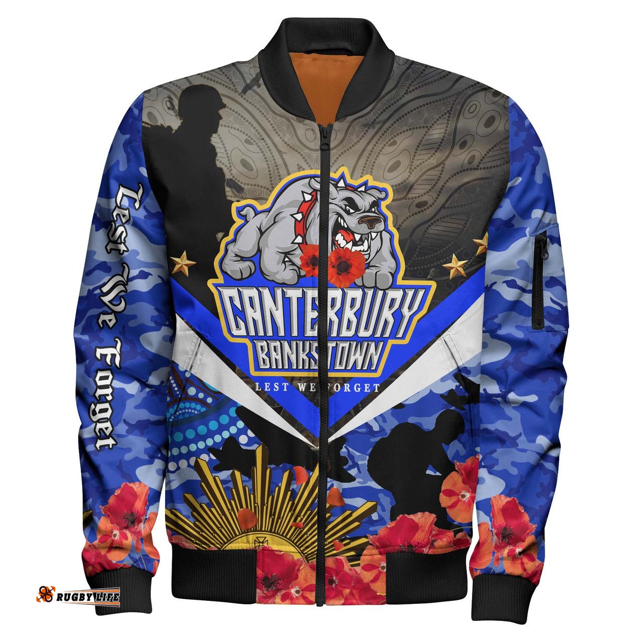Amazing Aussie Australia Anzac Aboriginal Inspired Poppy Flower Remembrance Day Bomber Jacket