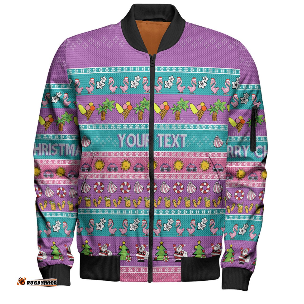 Amazing Aussie Australia Christmas Custom Aussie Christmas Flamingo Summer Vibes Purple Bomber Jacket