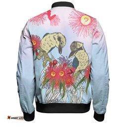 Amazing Aussie Australia Kookaburra Couple Kookaburra With Eucalyptus Flower Art Bomber Jacket
