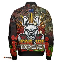 Amazing Aussie Australia Rabbitohs Anzac Souths with Remembrance Poppy and Indigenous Patterns Bomber Jacket
