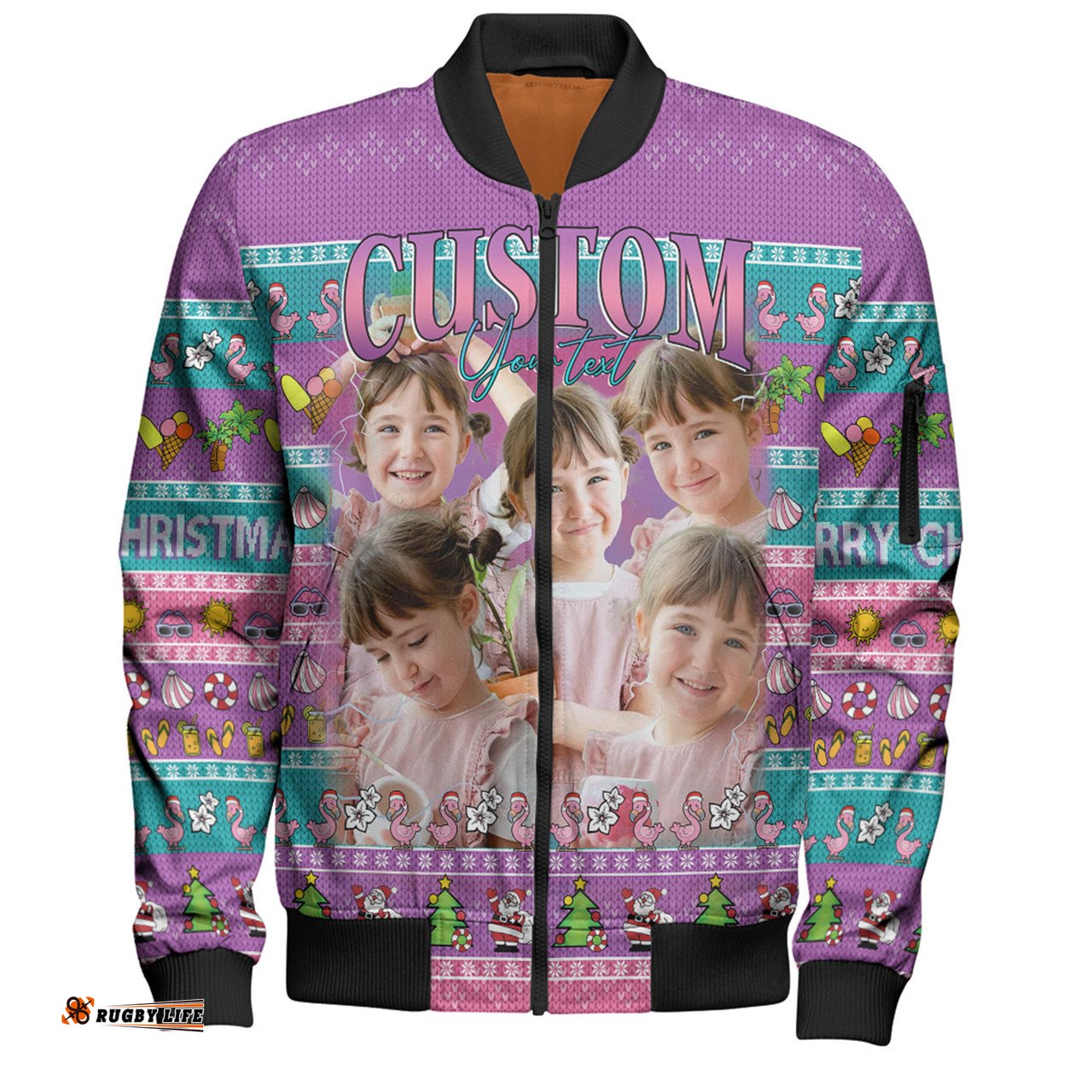 Amazing Aussie Australia Christmas Custom Personalised Purple Summer Vibes Chrissie Present Bomber Jacket