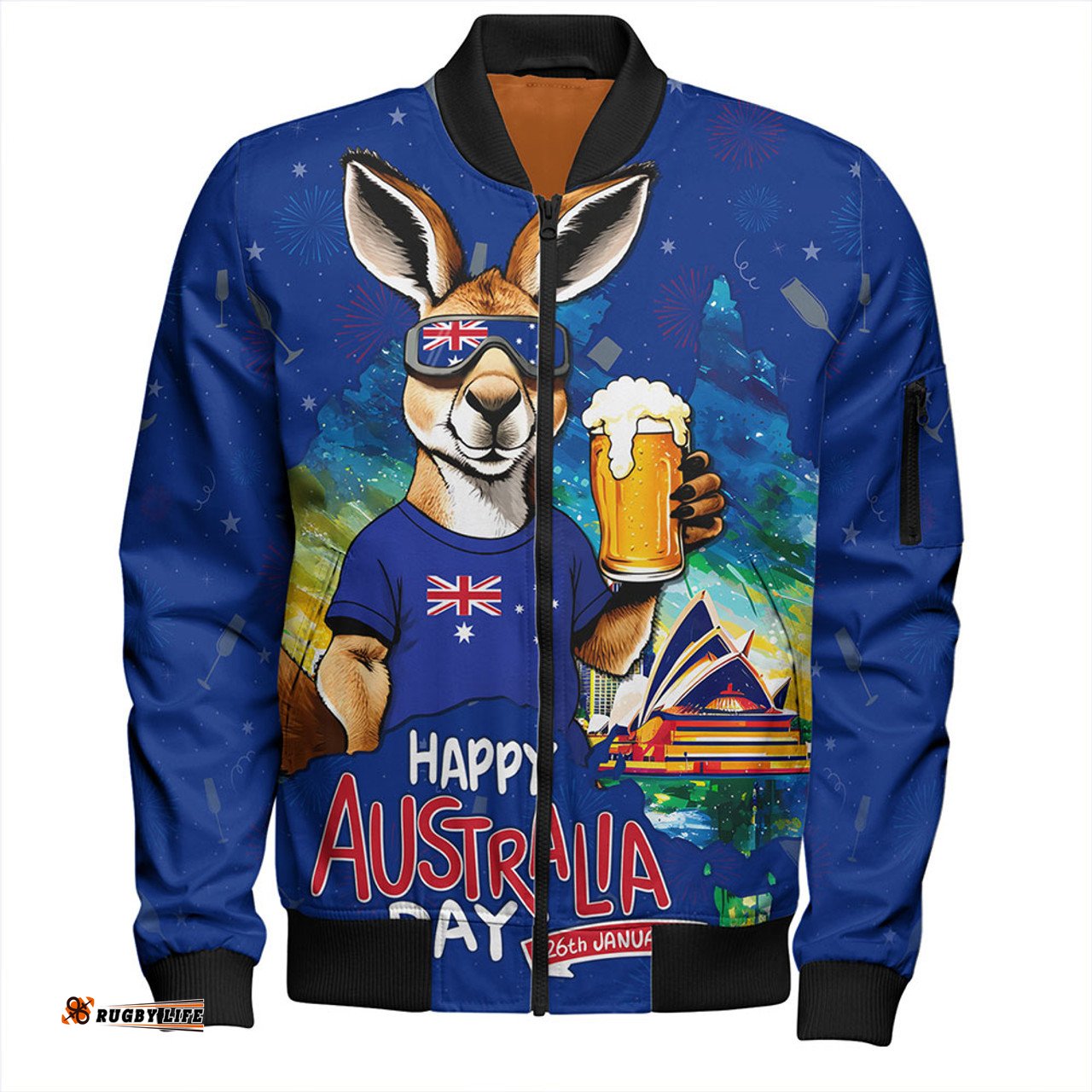 Amazing Aussie Australia Happy Australia Day Funny Kangaroo With Beer Bomber Jacket