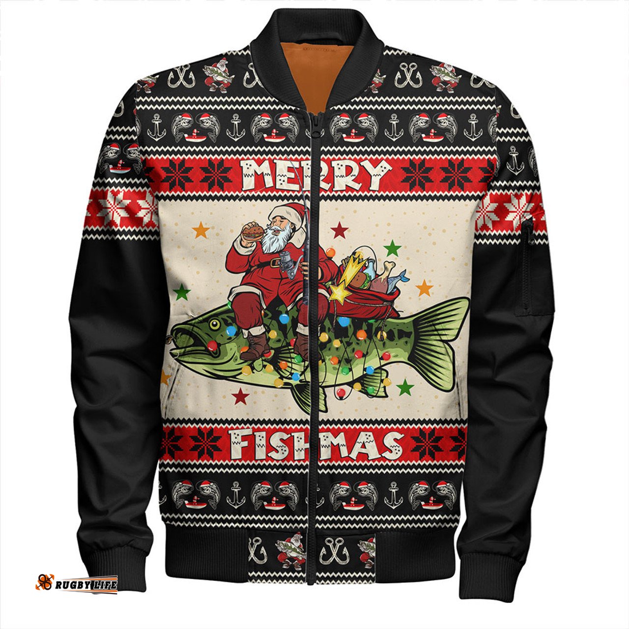 Amazing Aussie Australia Fishing Santa Ugly Christmas Bomber Jacket