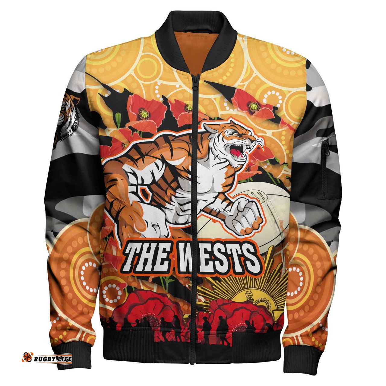 Amazing Aussie Australia Sydney Anzac Anzac Aboriginal Inspired with Poppy Flower Bomber Jacket