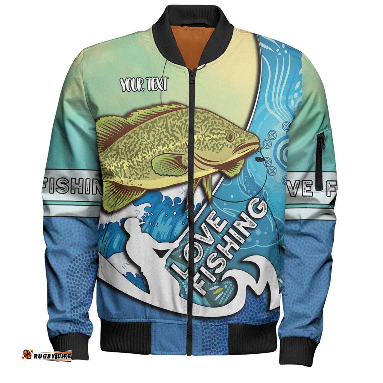 Amazing Aussie Australia Fishing Aboriginal Fishing Custom Love Fishing Murray Cod In Aboriginal Art Patterns Bomber Jacket