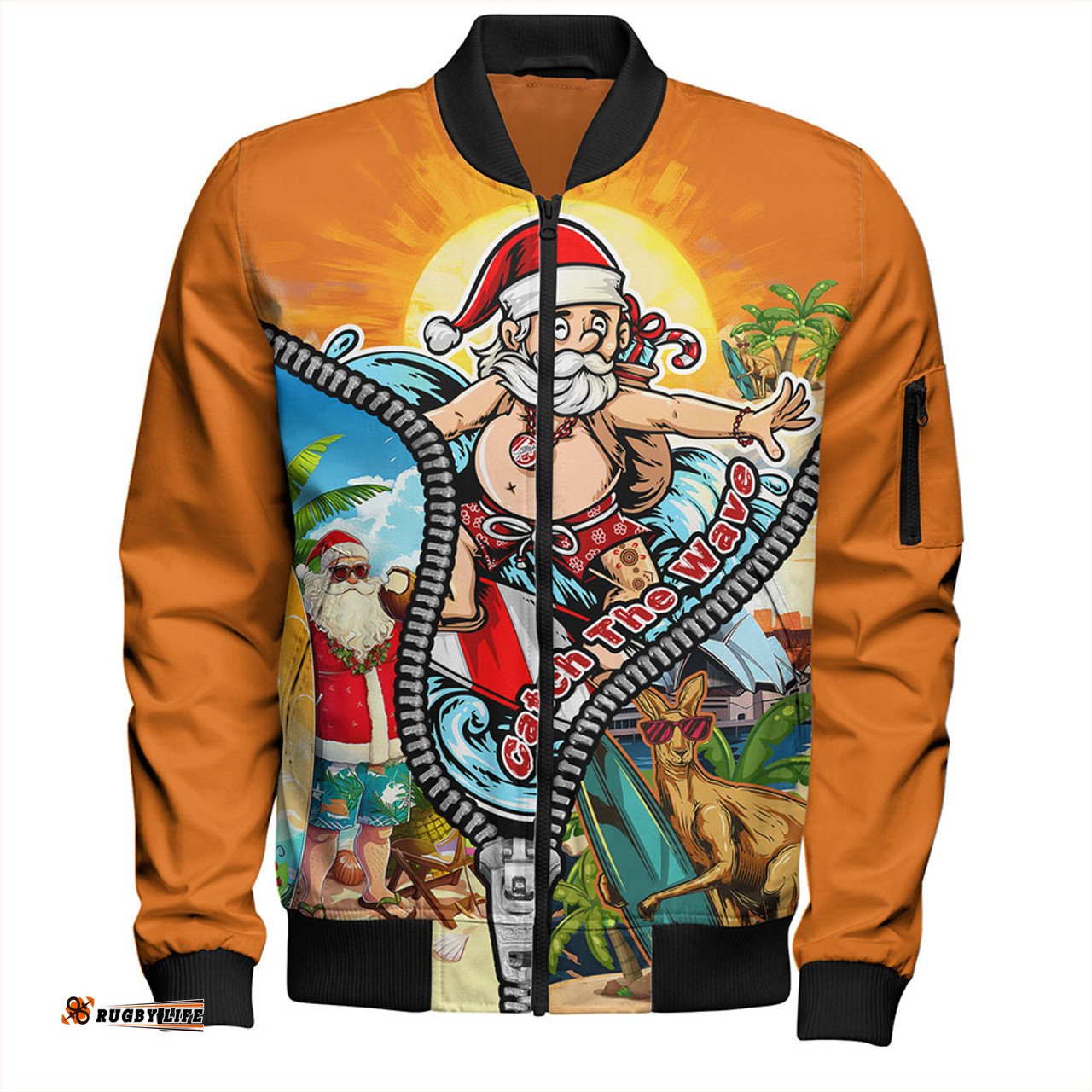 Amazing Aussie Australia Christmas Down Under Santa's Beach Escape Bomber Jacket