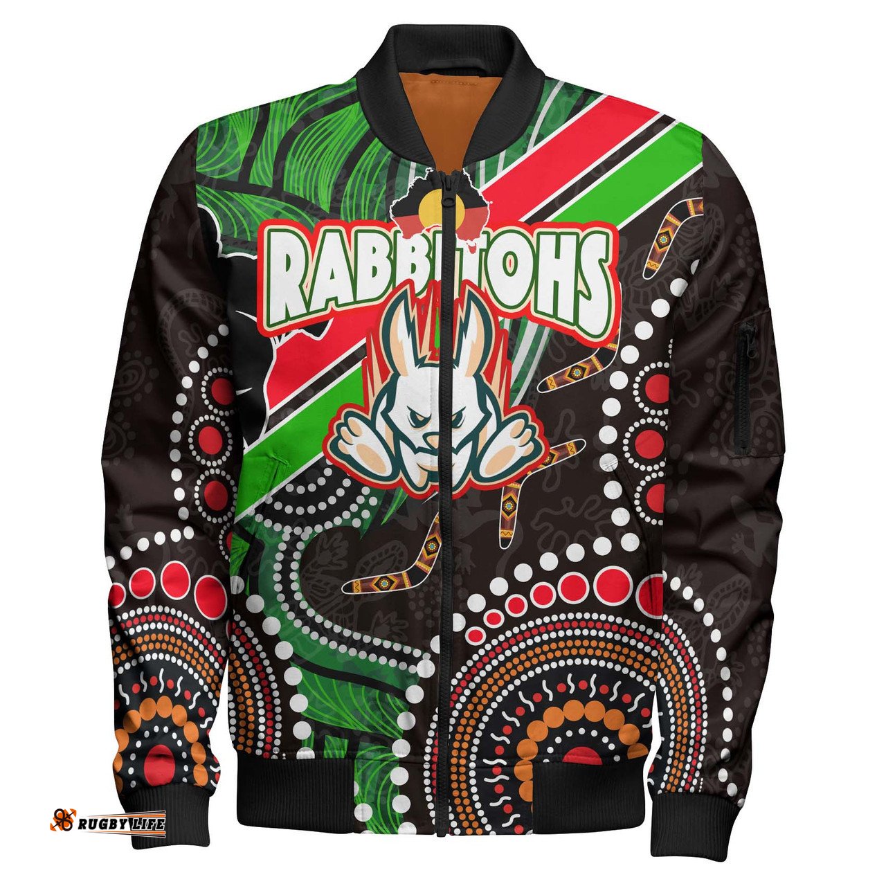 Amazing Aussie Australia Rabbitohs Anzac Aboriginal Inspired Australia Rabbitohs Remembrance Day with Poppy Flower Bomber Jacket