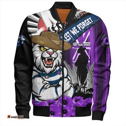 Amazing Aussie Geelong Cats ANZAC Day Honor Purple Valor And Spirit Bomber Jacket