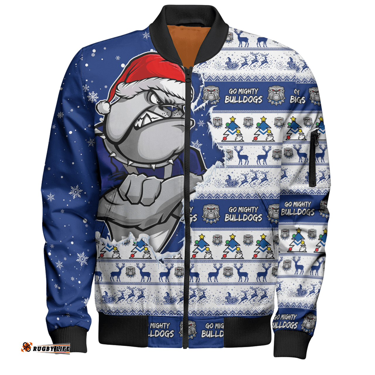 Amazing Aussie Canterbury Bankstown Bulldogs Merry Ugly Christmas Our Beloved Team Scratch Style Bomber Jacket