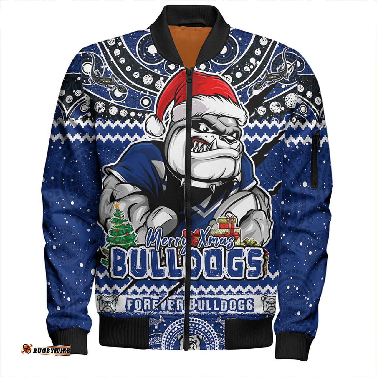 Amazing Aussie Canterbury Bankstown Bulldogs Aboriginal Xmas Special Ugly Christmas Style Bomber Jacket