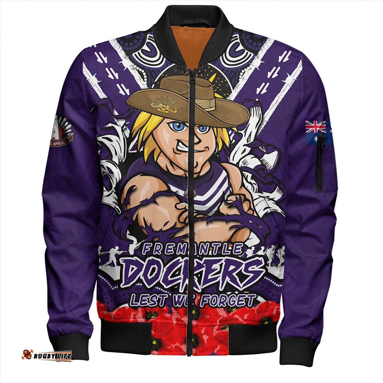 Amazing Aussie Fremantle Ripped Legacy Of The Game The ANZAC Spirit Lives On Bomber Jacket