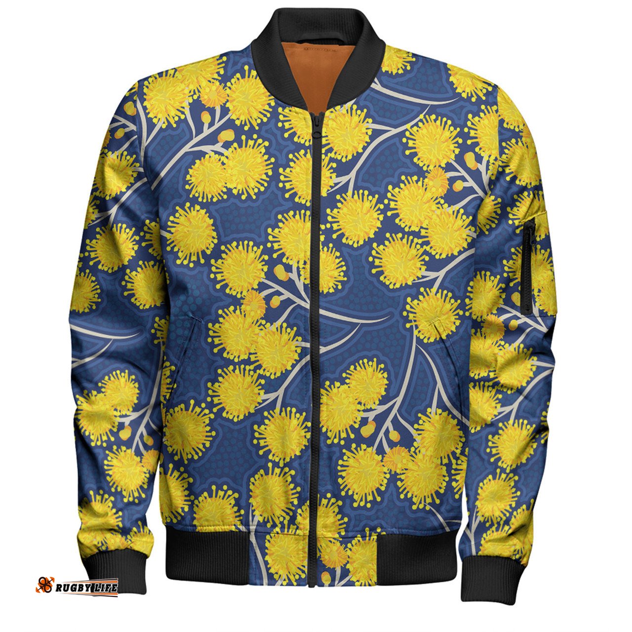 Amazing Aussie Australia Flowers Aboriginal Yellow Wattle Flowers With Aboriginal Dot Art Bomber Jacket