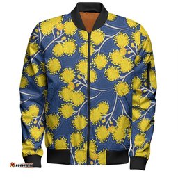 Amazing Aussie Australia Flowers Aboriginal Yellow Wattle Flowers With Aboriginal Dot Art Bomber Jacket