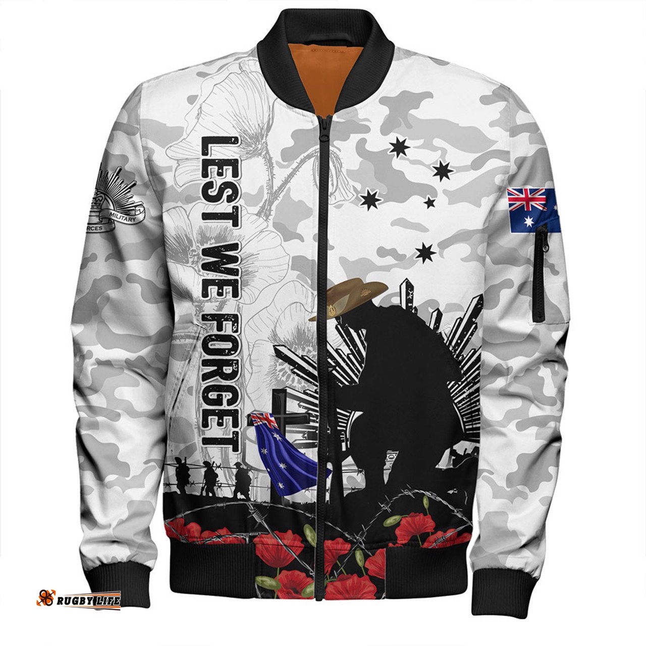 Amazing Aussie Australia Fallen But Not Forgotten Remembrance Day Tribute Bomber Jacket