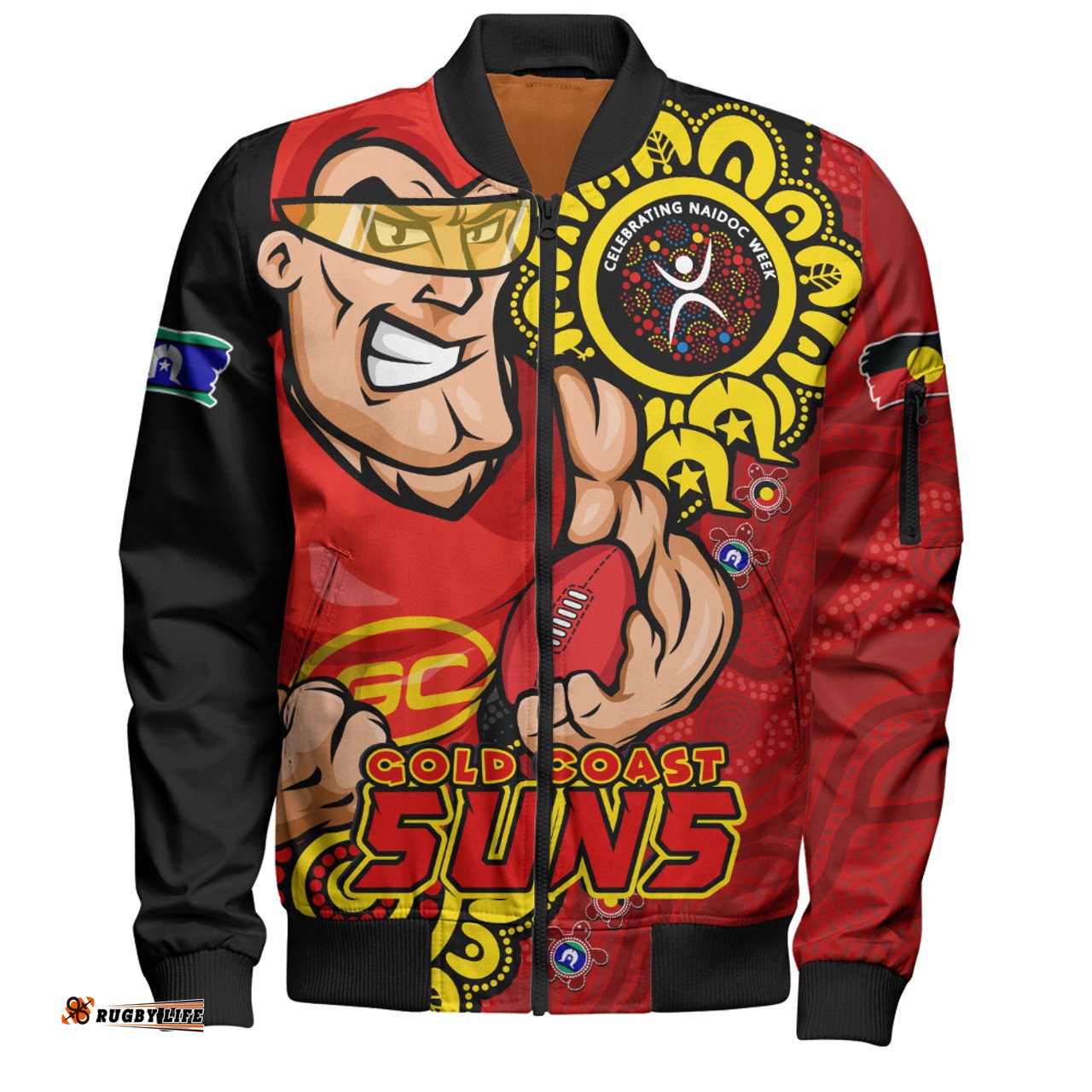 Amazing Aussie Gold Coast SUNS Power Through Generations NAIDOC Edition Bomber Jacket