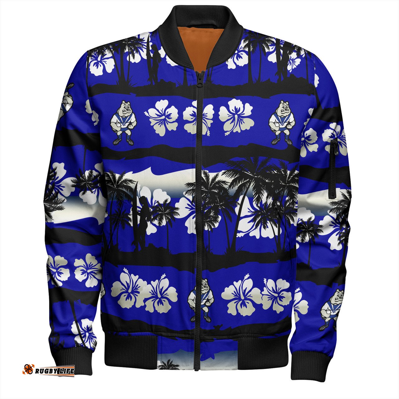 Amazing Aussie Canterbury Bankstown Bulldogs Tropical Hibiscus and Coconut Trees Bomber Jacket