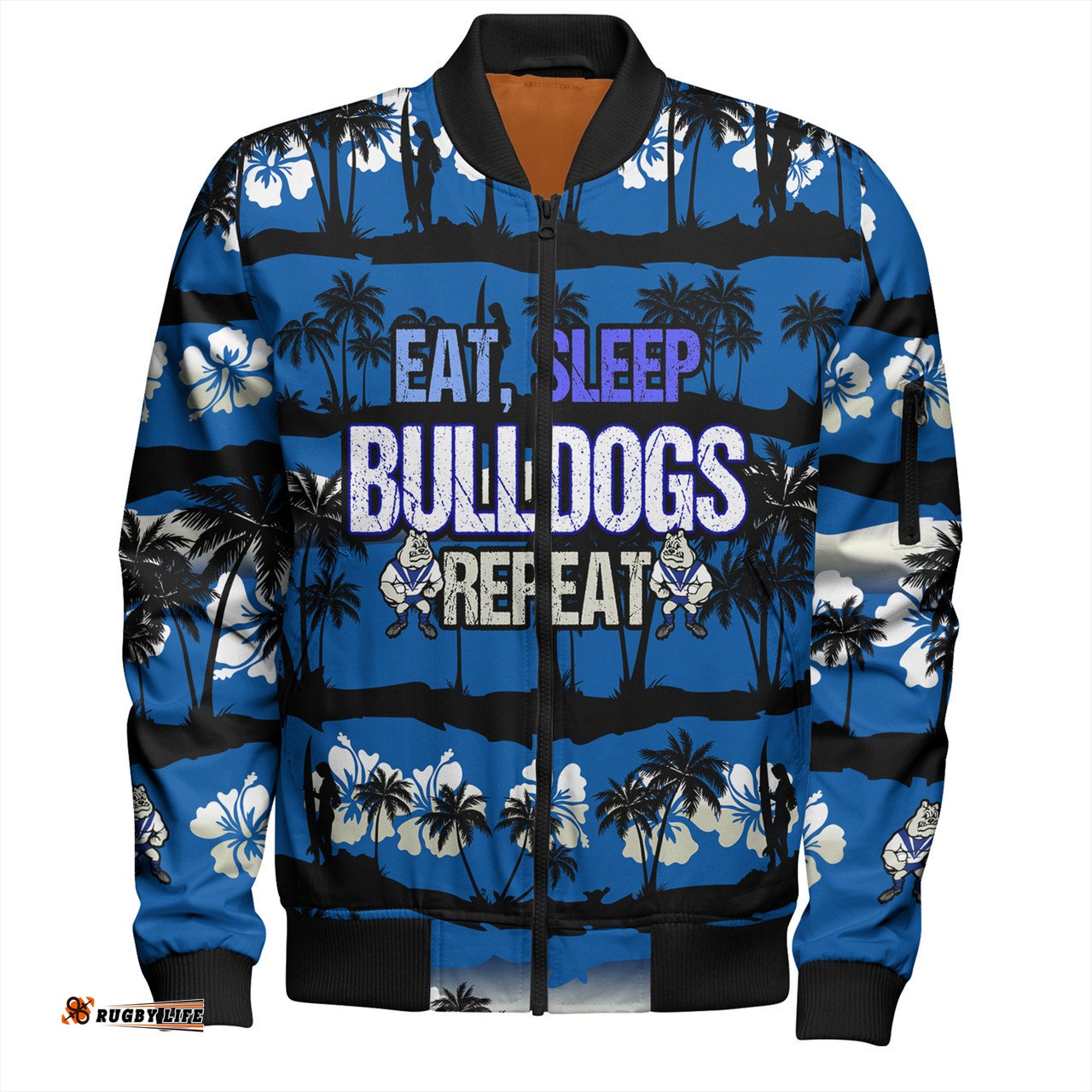 Amazing Aussie Canterbury Bankstown Bulldogs Eat Sleep Repeat With Tropical Patterns Bomber Jacket