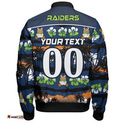 Amazing Aussie Canberra Raiders Tropical Hibiscus and Coconut Trees Bomber Jacket