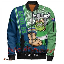 Amazing Aussie Canberra Raiders Anzac Day Lest We Forget Strong Fighting Spirit Bomber Jacket